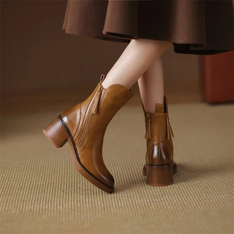 CORA - LEATHER ZIP ANKLE BOOTS