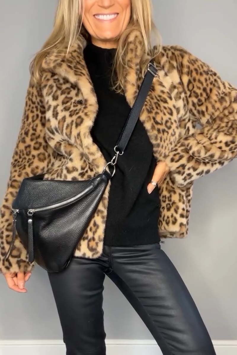 Sage/ Leopard Faux Fur Coat