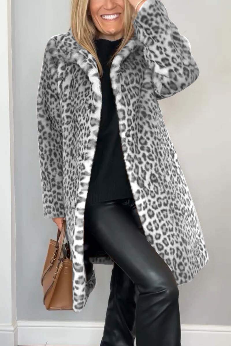 Sage/ Leopard Faux Fur Coat